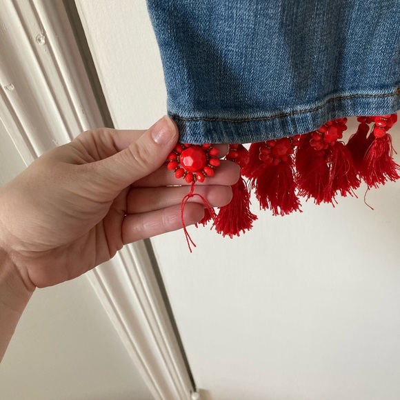 Anthropologie Pilcro and the Letterpress Slim Boyfriend Red Tassel Cropped Jeans - Picture 6 of 12